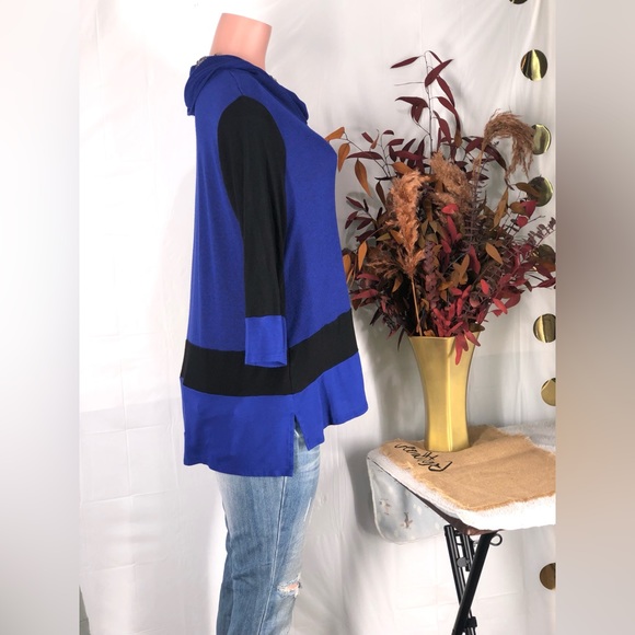 BLEU Women Blouse/ Tunic/ Sweater Color Blue & Black Sz L - Picture 4 of 8